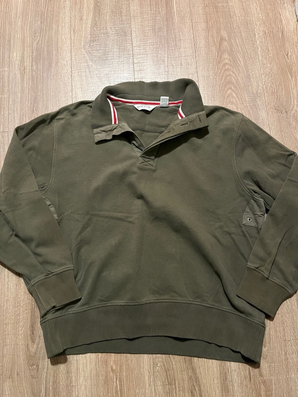 Orvis Men’s Olive Pullover with Red Trim Textured Sweatshirt Size XL